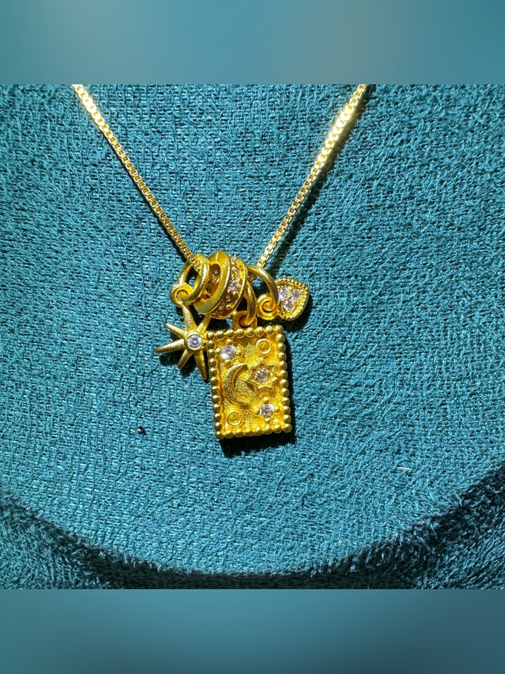 Gold Celestial Moon Star Charm Necklace Adjustable